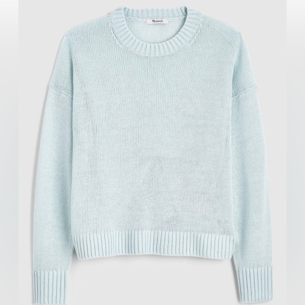Madewell Linen Drop-Shoulder knit Sweater Deep V-Neck Sweater MEDUM mint green